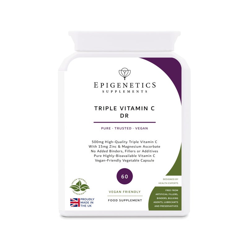 Triple Vitamin C Delayed Release (DR) | Bioavailable Multi VIT-C | Buffered with Magnesium & Zinc Ascorbate | Immune Support | 60 Vegan Capsules | Long Supply by Epigenetics Supplements